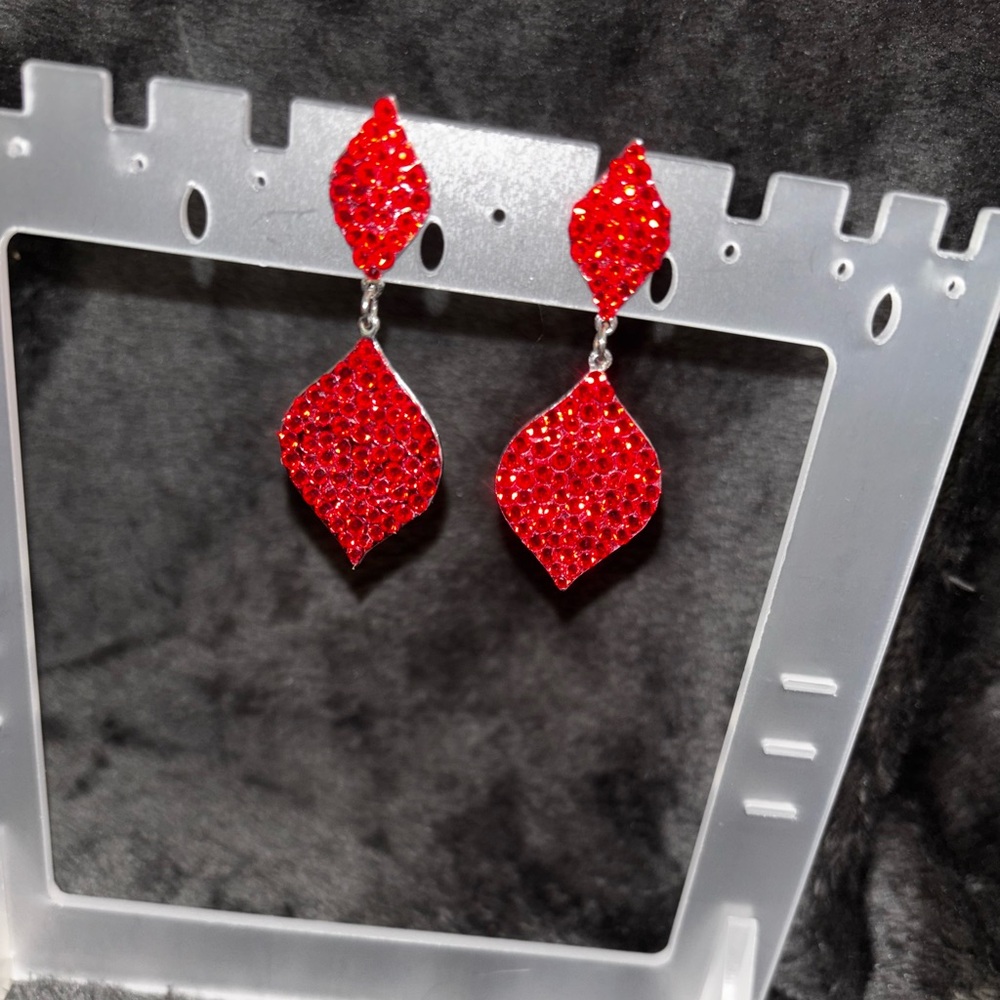 Vibrant Red Textured Leaf Earrings